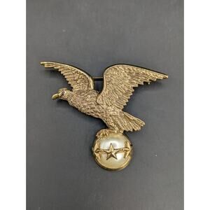 Vintage Eagle Brooch Faux Pearl Gold Tone Large Pin Brooch 2.5"